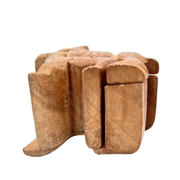 Vintage Wooden Llama and Baby Hand Carved Puzzle Trinket Jewelry Box Alpaca - Picture 5 of 8